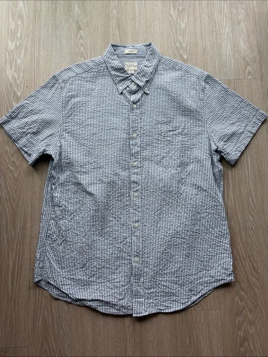 J Crew Short-Sleeve Button-Down Shirt in Blue and White Stripe