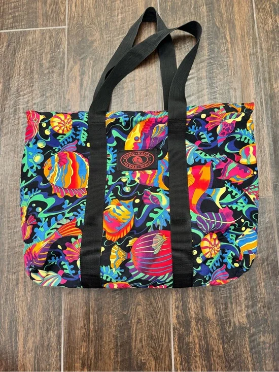 Vintage 90s Design Hawaii by Victor Tropical Fish Neon Tote Bag - Excellent Cond