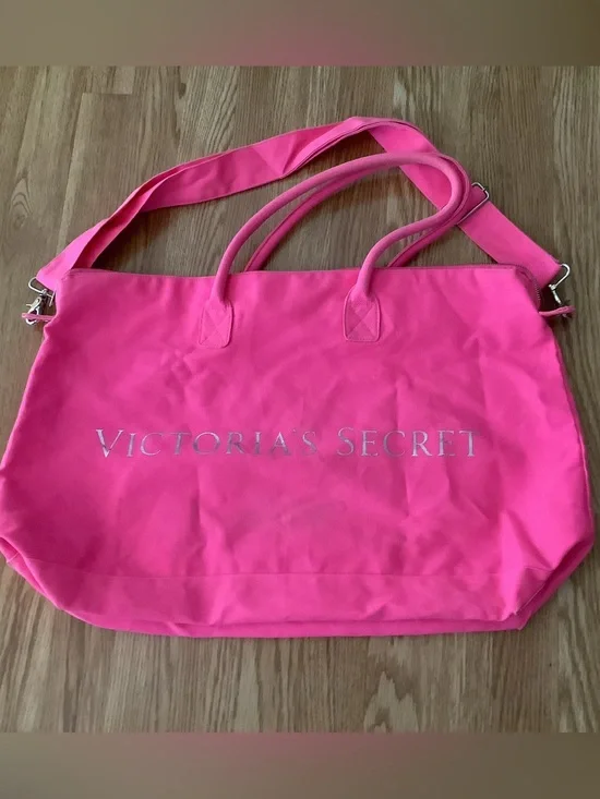 Victoria's Secret Neon Pink Canvas Tote with Logo