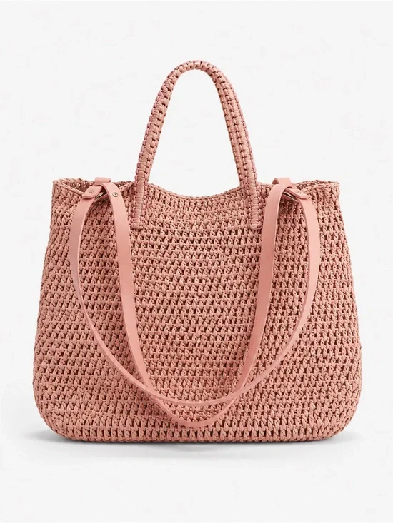 Zara Woven Tote Bag in Dusty Pink