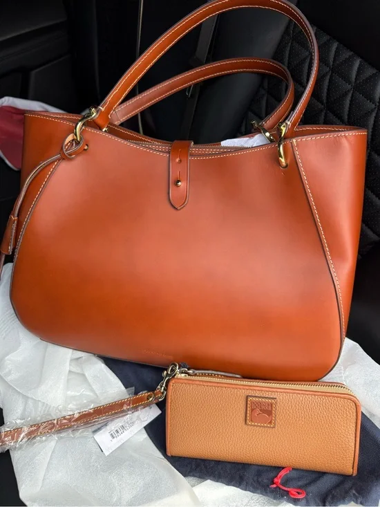 Dooney & Bourke Saddle Brown Leather Tote with Matching Wallet