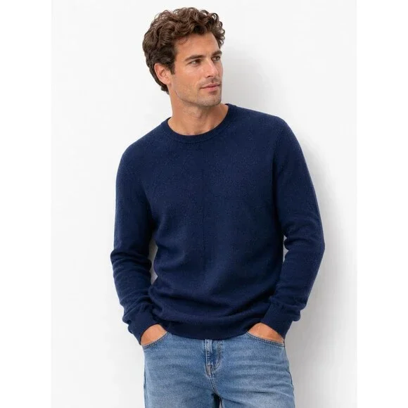 J.Crew 100% Cashmere Sweater Size Large Crewneck Navy Blue Knit Preppy Classic