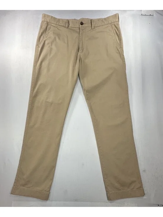 J Crew Flat Front Straight Fit Flex Chinos Brown Mens 35/32