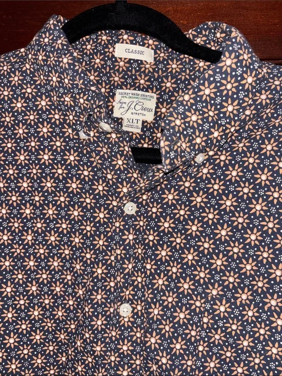 J.Crew Classic Fit Floral Button-Down Shirt in Navy and Peach