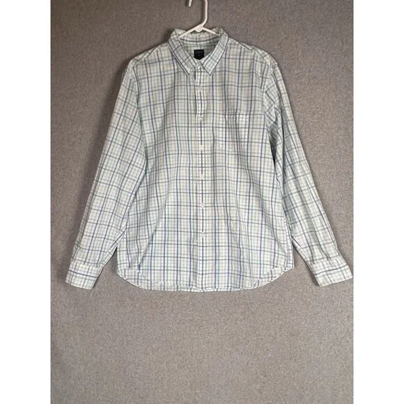 J. Crew Button Front Shirt Men’s XL White Blue Green Plaid Long Sleeve