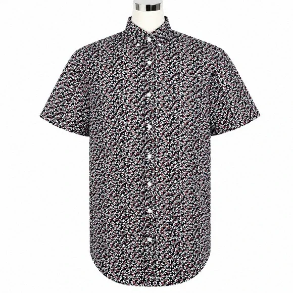 J.Crew Floral Shirt Mens Large Navy Slim Flex Washed Short‎ Sleeve Button Down
