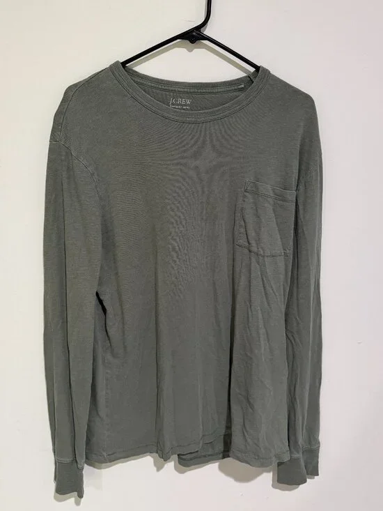 J. Crew Garment Dyed Slub Cotton Green Long Sleeve Shirt Sz L