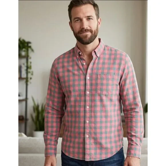J. Crew Plaid Classic Flex Casual Button Down Shirt Men's Size Large