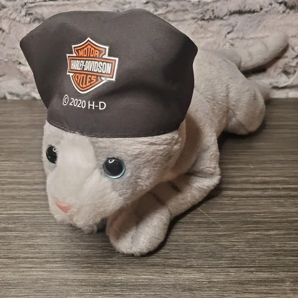 EUC - Harley Davidson Grey Stripped Tabby Cat Kitty Plush Gray Stuffed‎ Animal