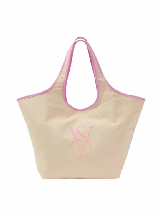 NWT-VICTORIA’S SECRET-BEIGE OMBRÉ LOGO CANVAS TOTE BAG