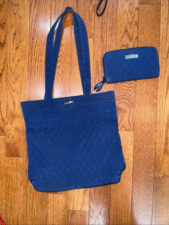 Vera Bradley Quilted Blue Tote with Matching Zip Wallet