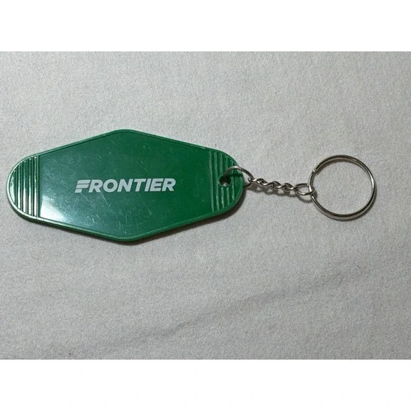 Frontier Airlines Green Vintage Motel Style Keychain Key Fob Retro Aviation Logo