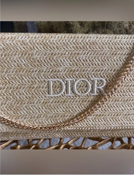 Dior Straw Tote in Beige with Gold Chain Detail