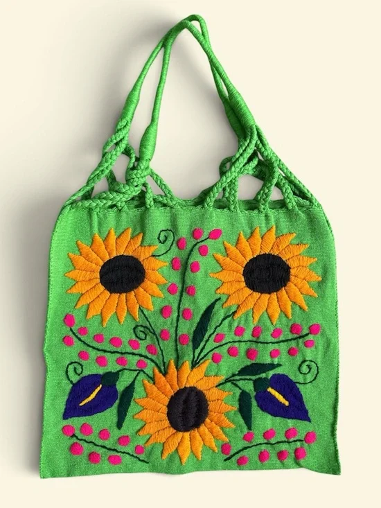 🌻Handmade Boho-Embroidered Sunflower Tote Bag - Handcrafted Women's Bag