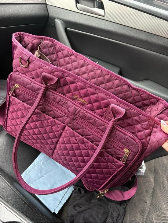 Quilted Shoulder Tote Bag in Deep Plum