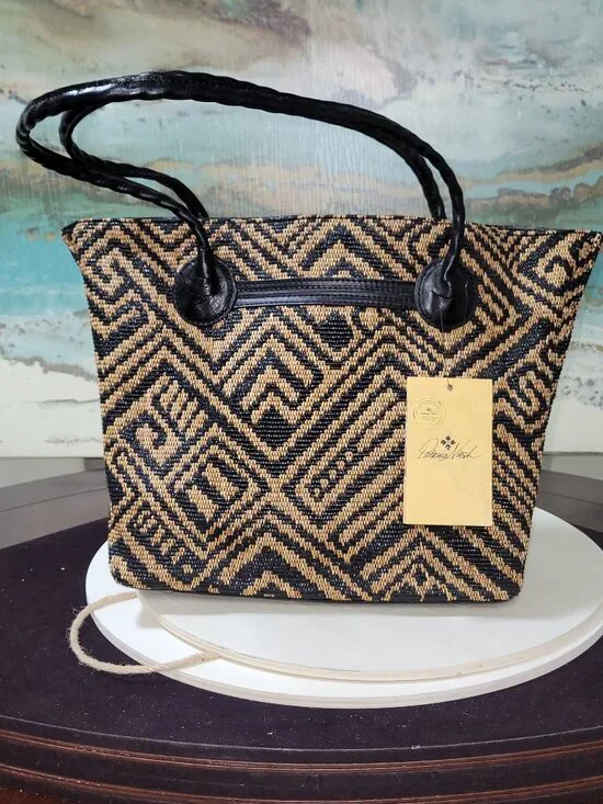 Patricia Nash Straw and Leather East Leigh Tribal Weave Tote