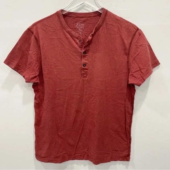 J. Crew Slim Broken-In Short Sleeve Henley Cotton Medium Red