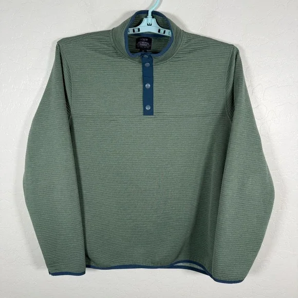 J Crew Sweater Mens XL Green Snap‎ Pullover Ribbed Stretch Preppy Casual