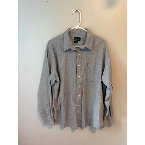 J. Crew Mens XL Grey Houndstooth Cotton Button Down Long Sleeve Shirt 1694