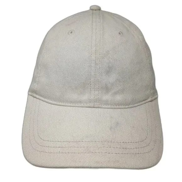 J. Crew Baseball Cap Beige One Size Leather Strapback Brass Buckle Cotton Hat