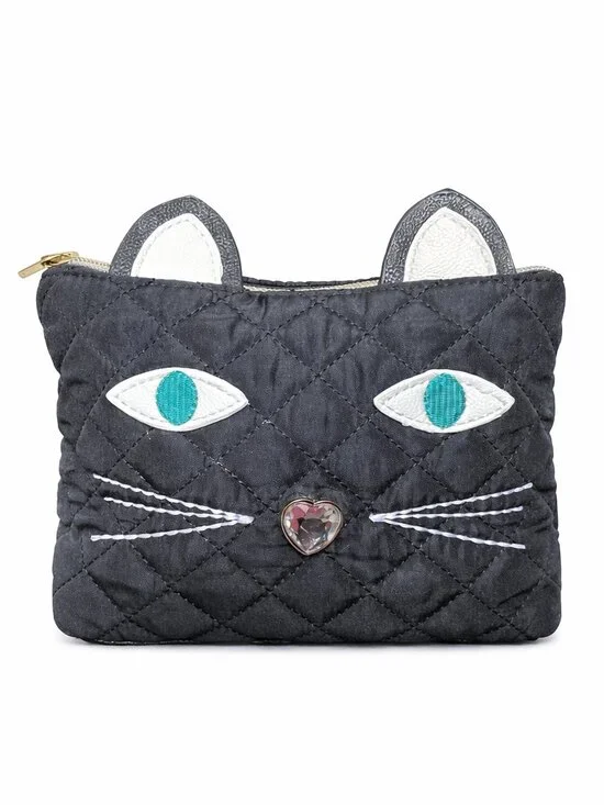 Betsey Johnson Cat Pouch–Black Spiral Stripe Bag for Cosmetics Pet Treats