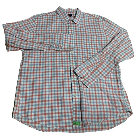 J. Crew Shirt Men's XL Long Sleeve Coral Gray & White‎ Check Cotton Casual