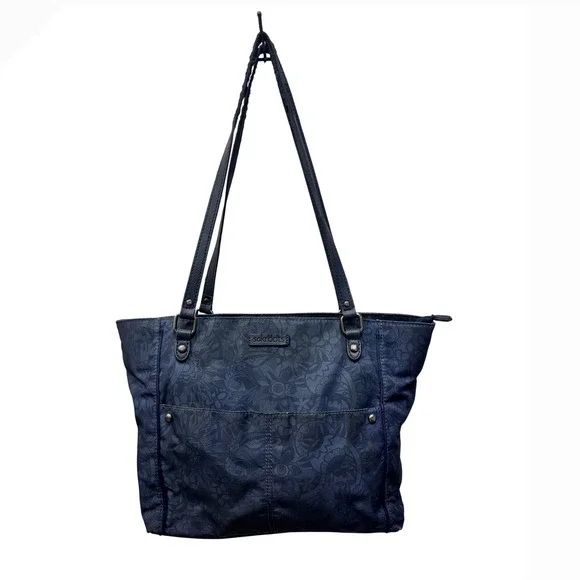 Sakroots Artist Circle Navy Blue Floral Print Large Zip Top Tote Shoulder Bag