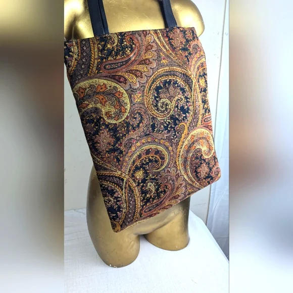Chico's Paisley Tapestry Tote Gold, Brown, Burgundy