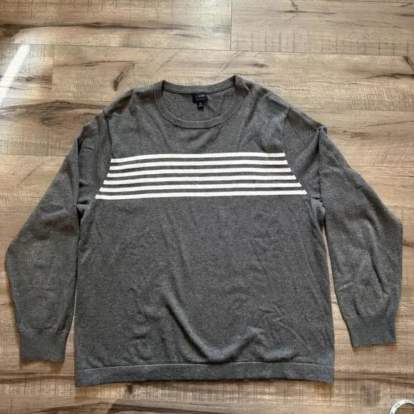 J.Crew Pullover Sweater‎ Chest Stripe Gray 100% Cotton XL Y2K Style Casual