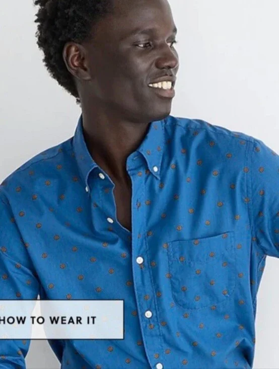 J. Crew Secret Wash Shirt Slim Untiked Fit Blue Floral Geo Pattern- Size L