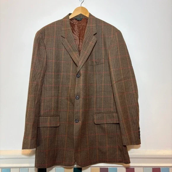 J.‎ Crew Oarsman Brown Plaid Wool Tweed Blazer Jacket 44L Made Italy Sport Coat