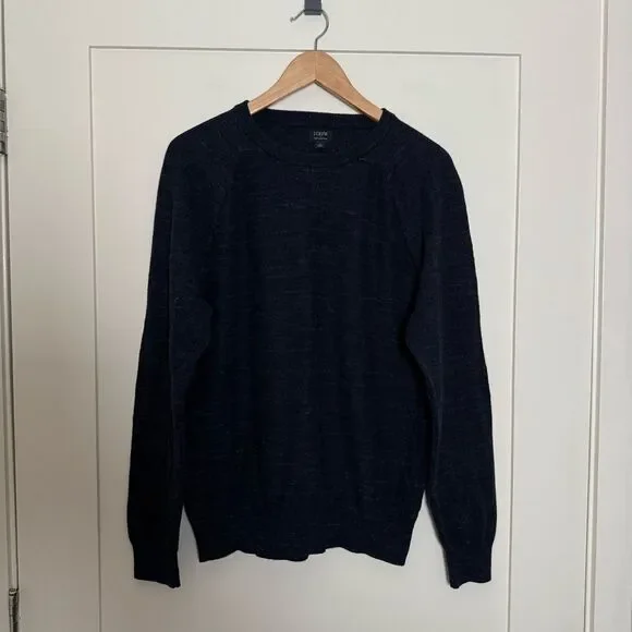 J Crew Sweater Mens Sz L Heather Blue Long Sleeve Crewneck Cotton Casual Preppy
