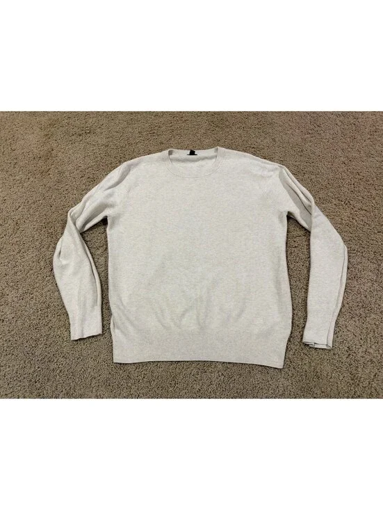 J. Crew Men’s Sweater Cream Cotton Garter Stitch M Medium Long Sleeve Crew Neck