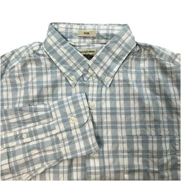 J Crew Secret Wash Slim Blue‎ Plaid Button Up Shirt Mens S Cotton Summer Preppy