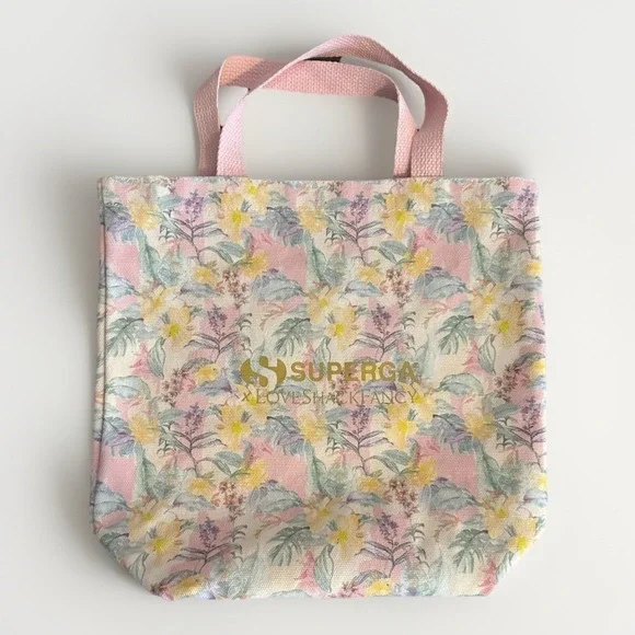 Superga X LoveShackFancy Pink Bow Floral Stripe Canvas Promo‎ Shoe Tote Bag