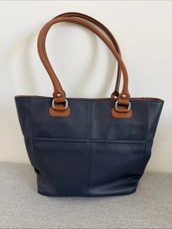 Tignanello leather Navy Tote with Brown Handles