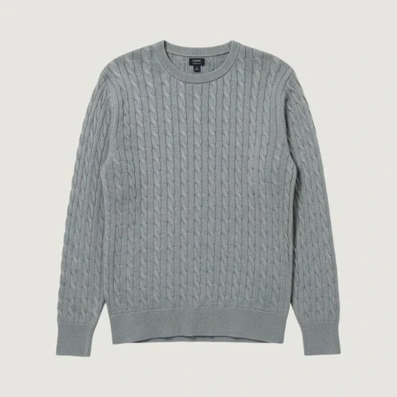 J.Crew‎ Preppy Cable Knit Mens XL Sage Green Cotton Crewneck Sweater Old Money