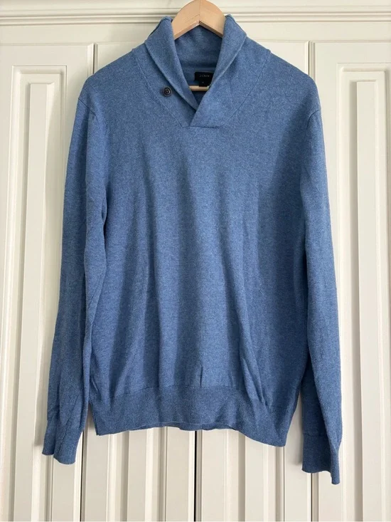 J. Crew Men's Blue Turtleneck Button Pullover Sweater Size Medium Classic Preppy