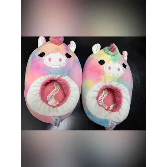 Squishmallow Slippers Girls Size 13-1 Rainbow Tie Dye Unicorn Slip On Plush
