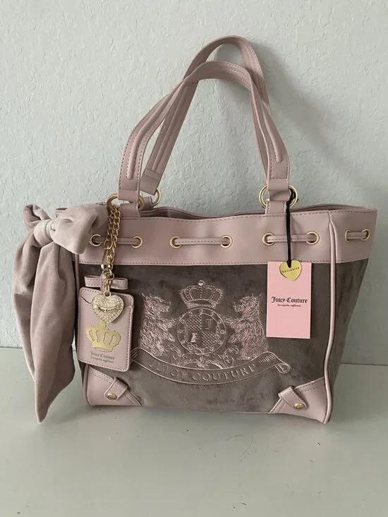 Juicy Couture Classic Scottie Dogs Tote Daydreamer Iced Coffee Dusty Pink NEW