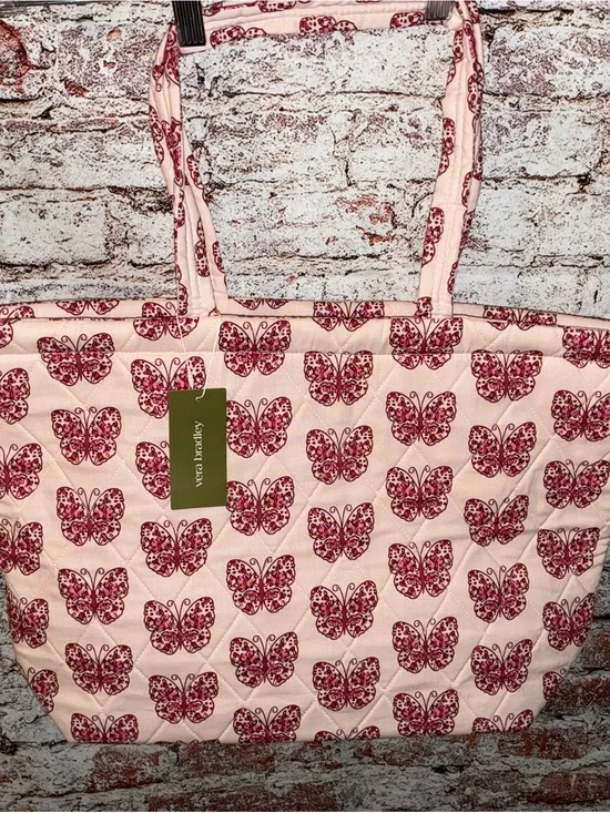 Vera Bradley Pink Tote with Burgundy Butterfly Print