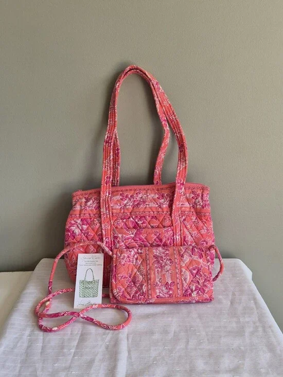 Vera Bradley Floral HopeTote and Crossbody Set -vibrant  Pink