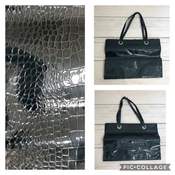 Forest Green Vinyl Reptile Pattern Tote Bag