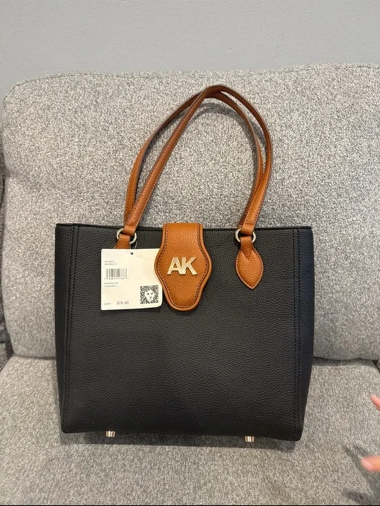 Anne Klein Black and Brown Leather Tote Bag