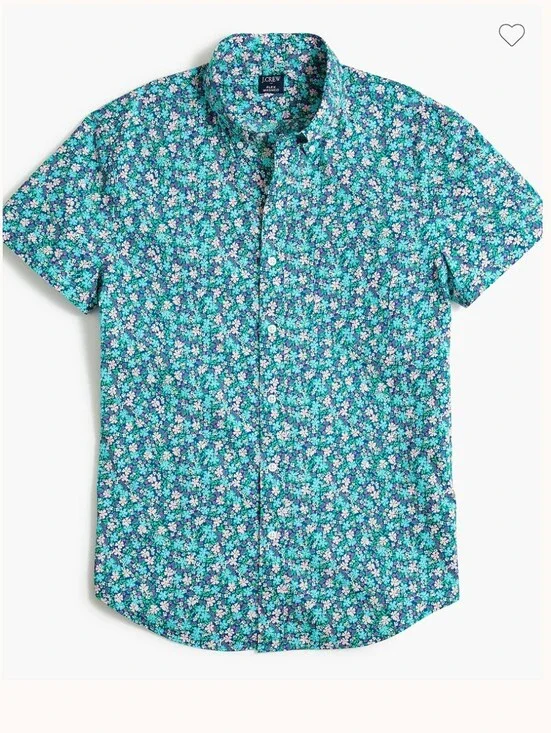 J. Crew Short Sleeve Floral Print Slim Fit Casual Button Down Shirt Size Large