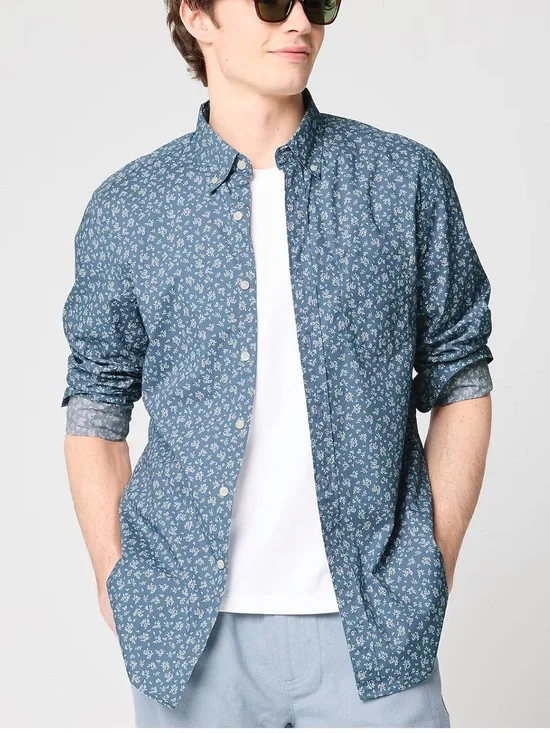 J. Crew Factory Blue Floral Button-Down Shirt Printed flex casual shirt xxl New