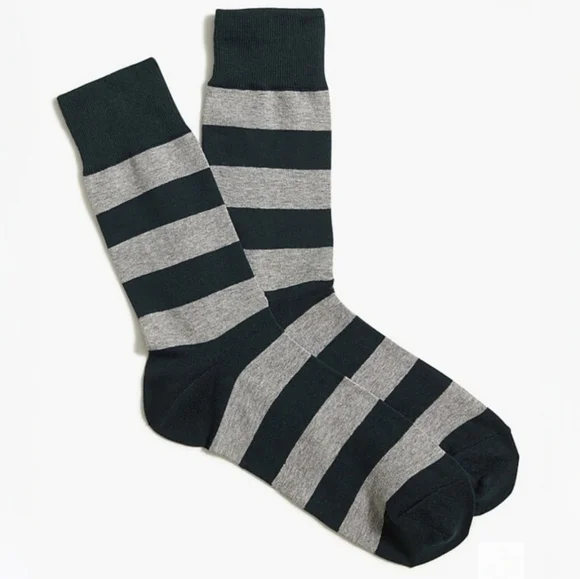 J Crew Bold stripe socks Hunter Green & Gray Stripe socks
