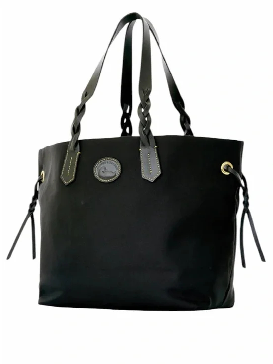 Dooney & Bourke Classic Black Nylon Everyday Tote with Braided Leather Handles