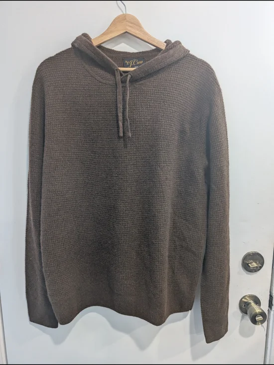 J. Crew New Men's Cashmere Waffle-knit Hooded Sweater Chocolate Brown Size Large