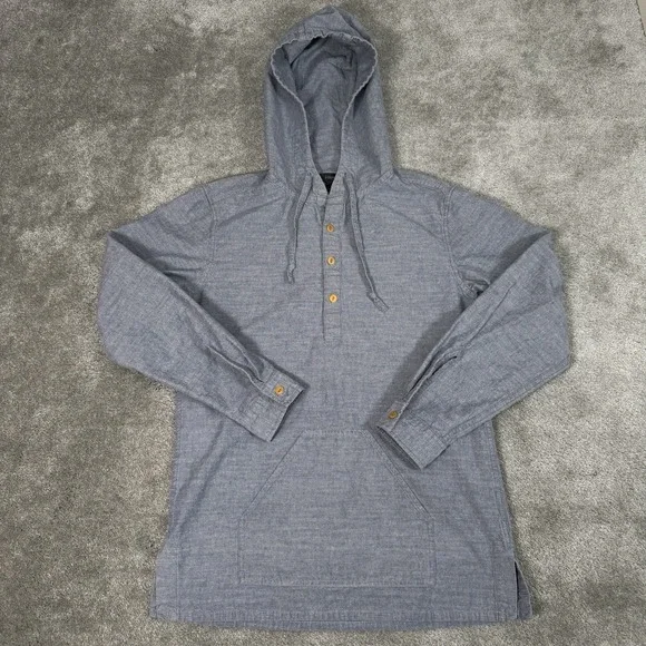 J. Crew Blue Chambray Hooded Henley Pullover